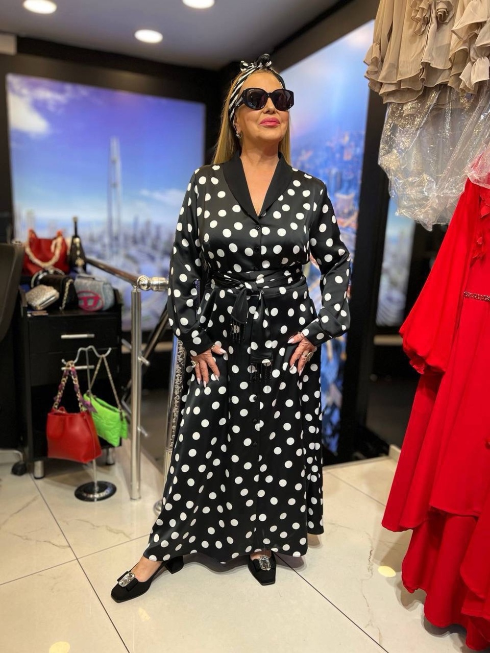 Polka Dot Maxi Wrap Dress - Black & White